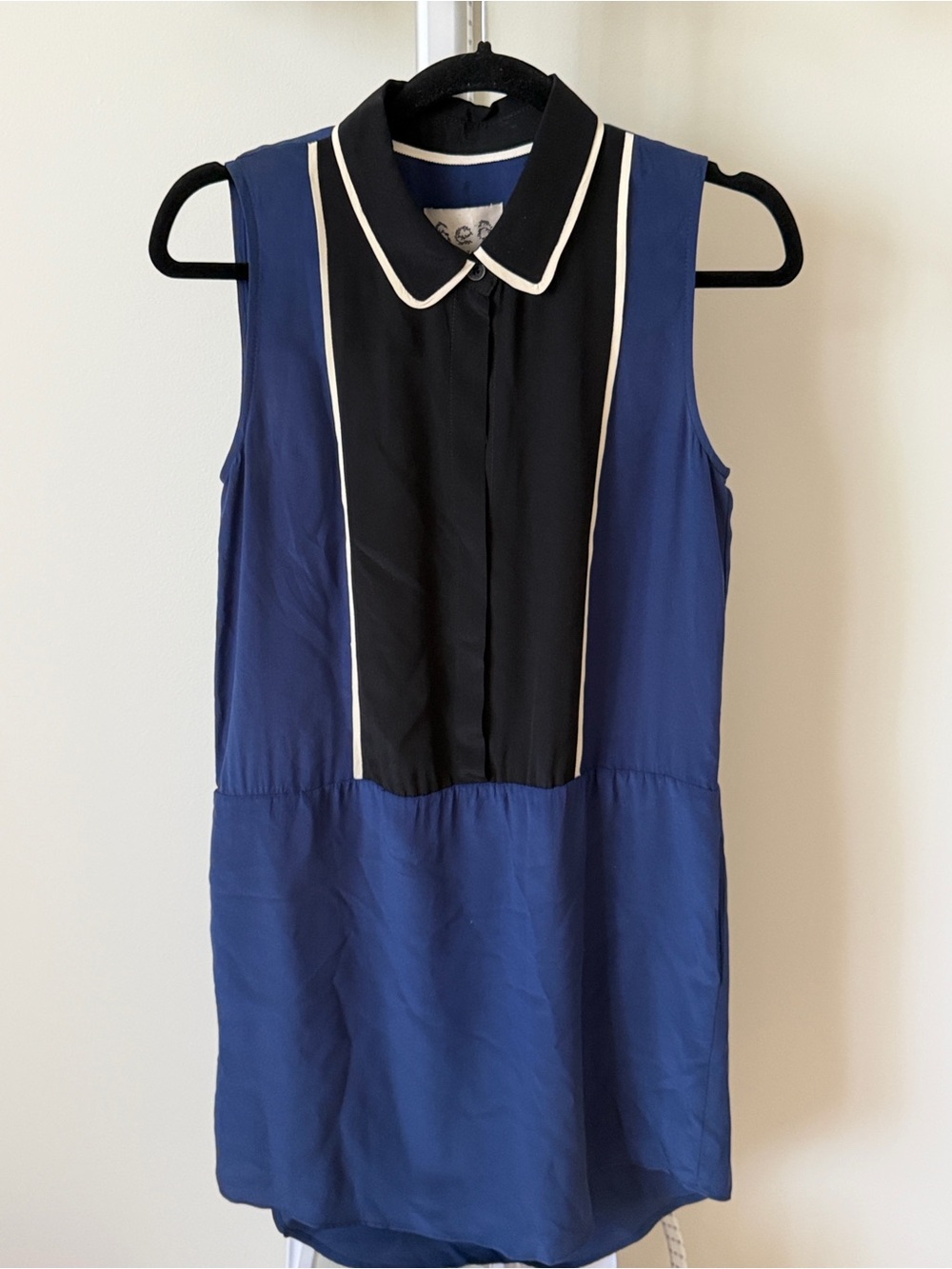 Sea New York Navy Black Sleeveless Midi silk Dress with Contrast Piping, sz2